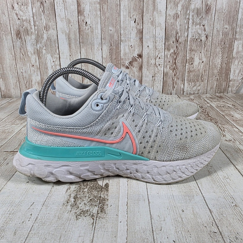 Nike React Infinity Run Flyknit 2 Womens Grey Teal Coral CT2423-007 Size 8